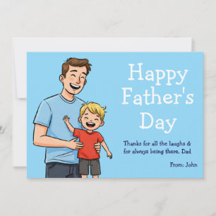 Cartes Pour Fêtes Annuelles Bonne Fête des Pères Dessin Père et Fils Bleu