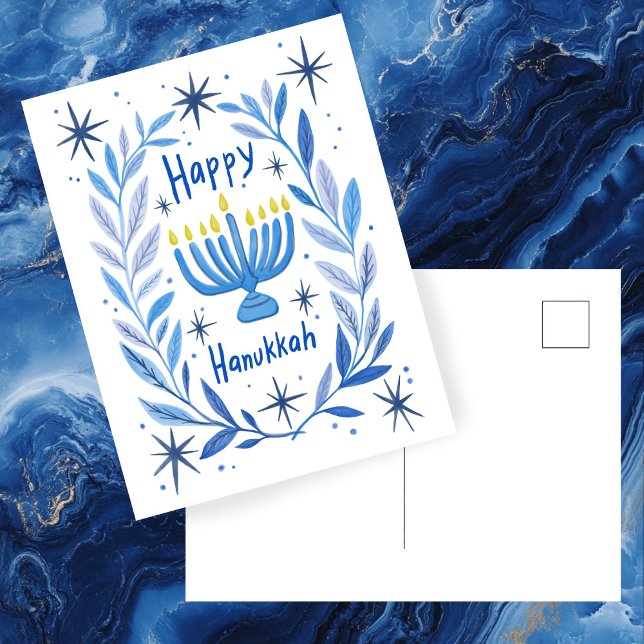Cartes Pour Fêtes Annuelles Bonne Hanoukka Botanical Menorah Aquarelle (Happy Hanukkah Botanical Menorah Watercolor Holiday Postcard
)