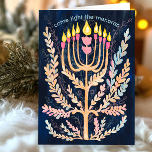 Cartes Pour Fêtes Annuelles Bonne Hanoukka Botanical Menorah Aquarelle