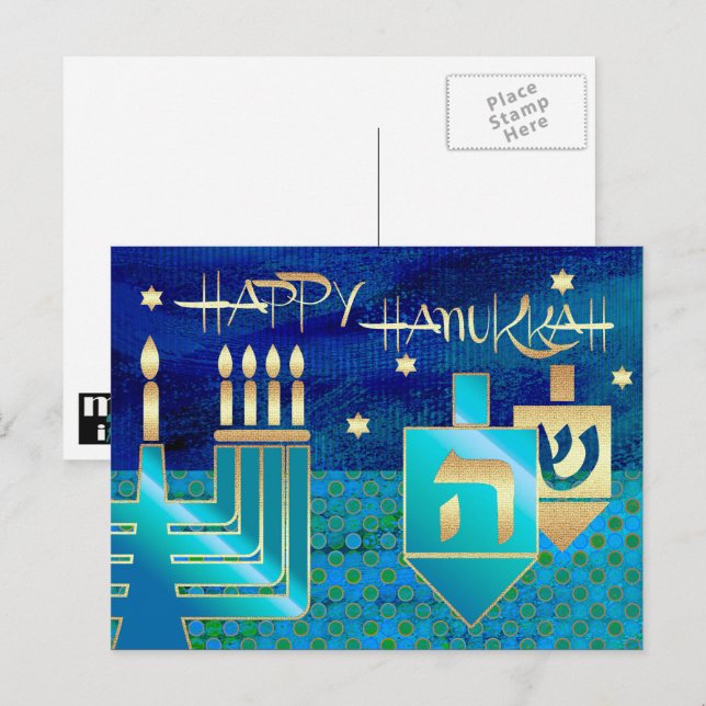 Cartes Pour Fêtes Annuelles Bonne Hanoukka. Menorah & Dreidels (Devant / Derrière)