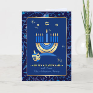 Cartes Pour Fêtes Annuelles Bonne Hanoukka. Menorah et Dreidel