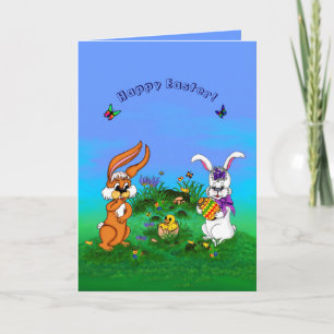 Cartes Pour Fêtes Annuelles Bonne Pâques ! Lapin avec lapin et poussin