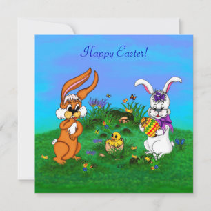 Cartes Pour Fêtes Annuelles Bonne Pâques ! Lapin avec lapin et poussin