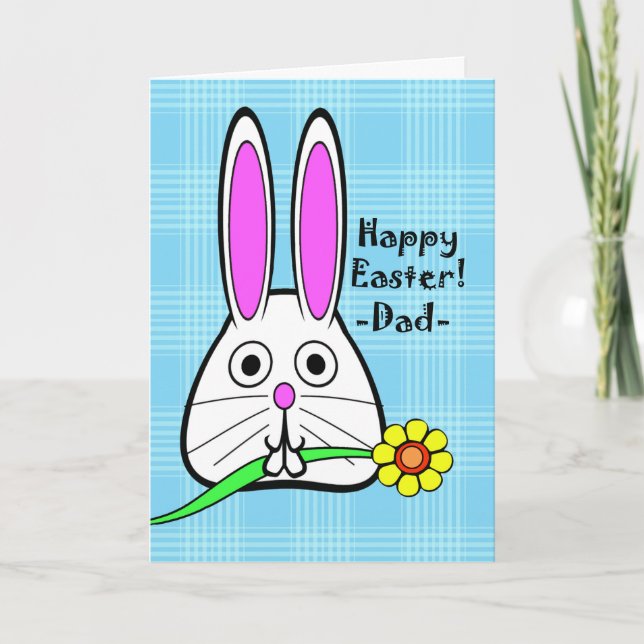 Cartes Pour Fêtes Annuelles Bonne Pâques pour papa, mignon lapin avec fleur (Devant)