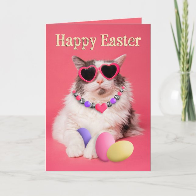 Cartes Pour Fêtes Annuelles Bonne Pâques Pour Toute Personne Chat Glamour Avec (Devant)