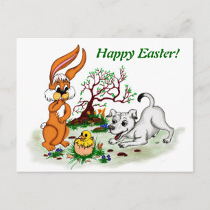Cartes Pour Fêtes Annuelles Bonne Pâques ! Welpe, Küken, Hase