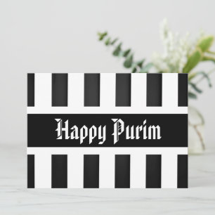 Cartes Pour Fêtes Annuelles Bonne Purim Flat Greeting Card Stripe noir blanc