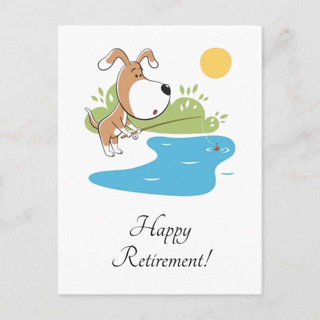 Cartes Pour Fêtes Annuelles Bonne retraite caricature Chien Chien Chien Pêche  (Devant)