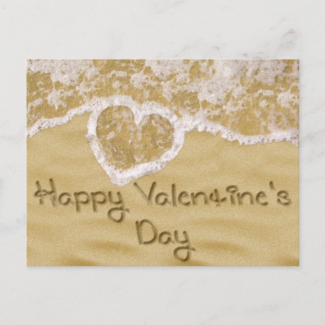 Cartes Pour Fêtes Annuelles "Bonne Saint Valentin" Coeur écrit dans le sable (Devant)
