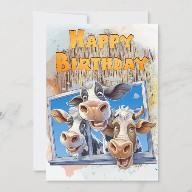Cartes Pour Fêtes Annuelles Bonne Vache Joyeuse Anniversaire (Devant)