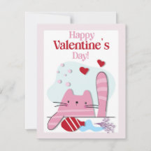 Bonne Valentines Day Pink Cat Kitten Card
