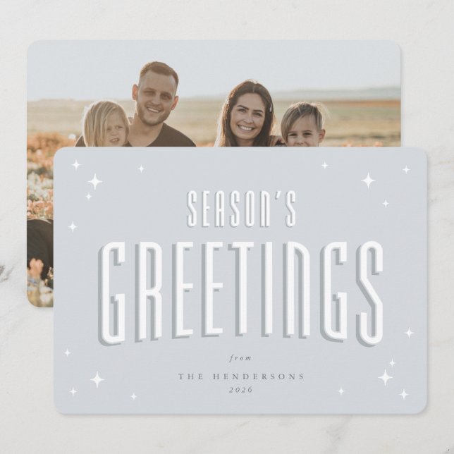Cartes Pour Fêtes Annuelles Bonnes Fêtes bleu pâle Étoiles rétro Photo (Devant / Derrière)