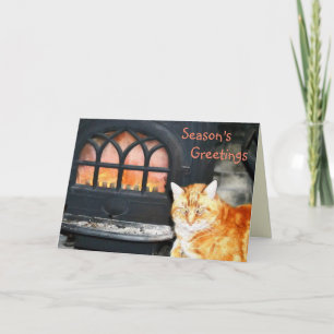Cartes Pour Fêtes Annuelles Bonnes Fêtes Cat By Fire Holiday Card