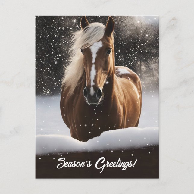 Cartes Pour Fêtes Annuelles Bonnes Fêtes Cheval et neige (Devant)
