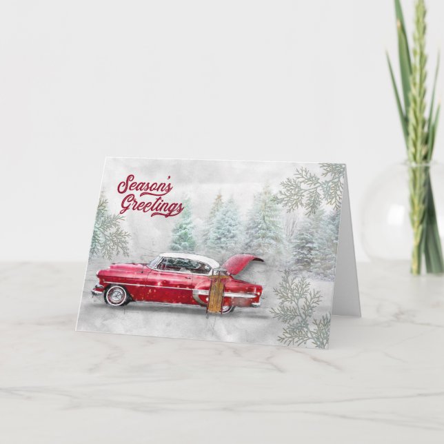 Cartes Pour Fêtes Annuelles Bonnes Fêtes Classic Voiture Aquarelle Croquis (Devant)
