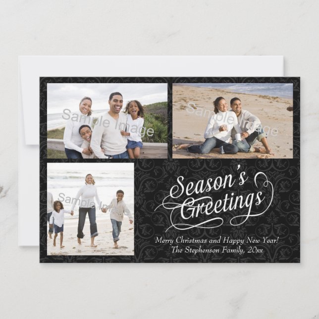 Cartes Pour Fêtes Annuelles Bonnes Fêtes Damas noires et blanches (Devant)