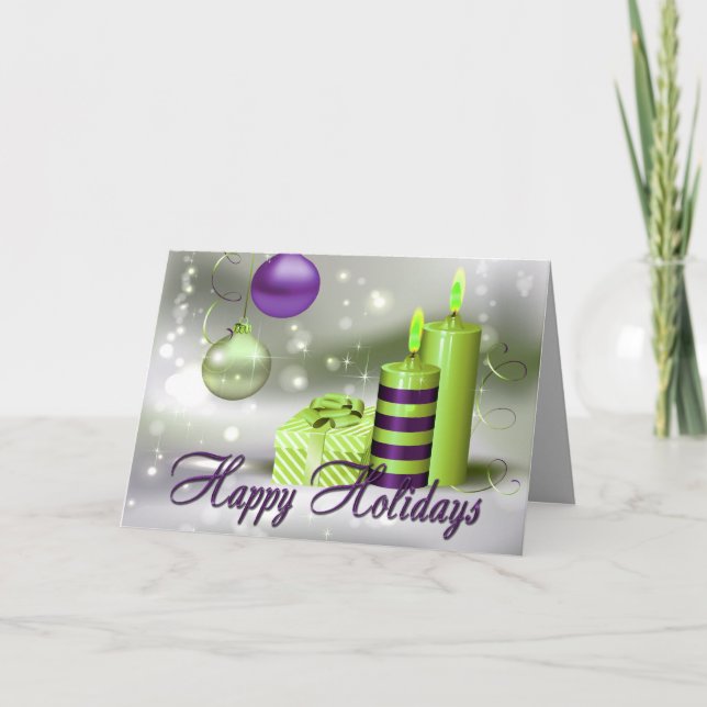 Cartes Pour Fêtes Annuelles Bonnes fêtes décorations vertes pourpres (Devant)