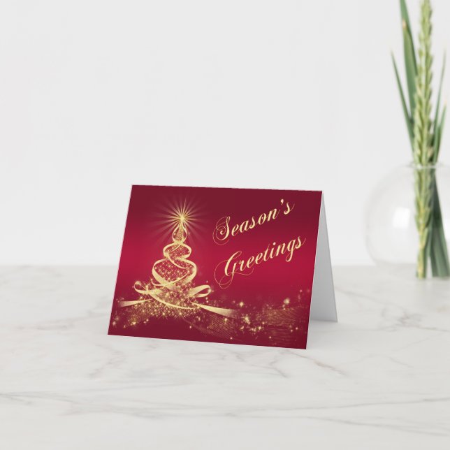 Cartes Pour Fêtes Annuelles Bonnes Fêtes d'entreprise Red Gold Lighted Tree (Devant)