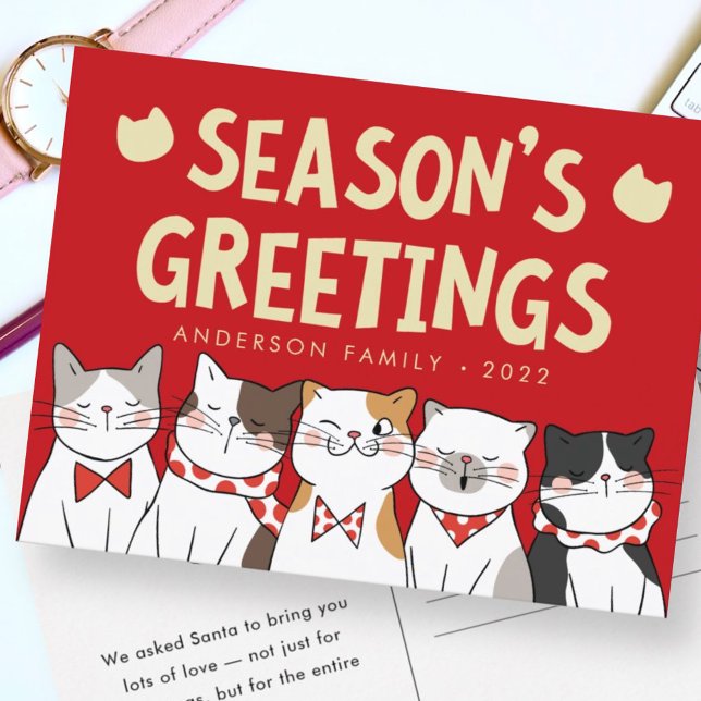 Cartes Pour Fêtes Annuelles Bonnes Fêtes Drôle Mignonne Chats Caroling (Créateur téléchargé)
