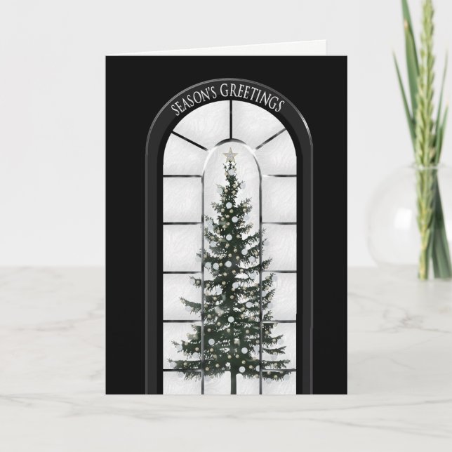 Cartes Pour Fêtes Annuelles Bonnes Fêtes - Entreprise - Noir/Arbre/Fenêtre (Devant)