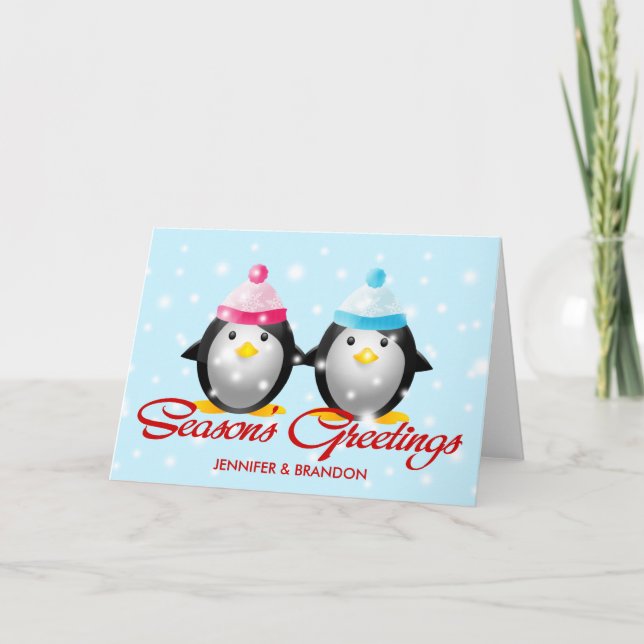 Cartes Pour Fêtes Annuelles Bonnes Fêtes familiales de pingouins (couple) (Devant)