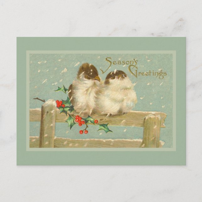 Cartes Pour Fêtes Annuelles Bonnes Fêtes gaies deux oiseaux sur une clôture (Devant)