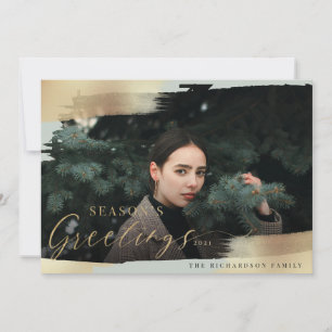 Cartes Pour Fêtes Annuelles Bonnes Fêtes Mint & Gold Foil Brush Photo