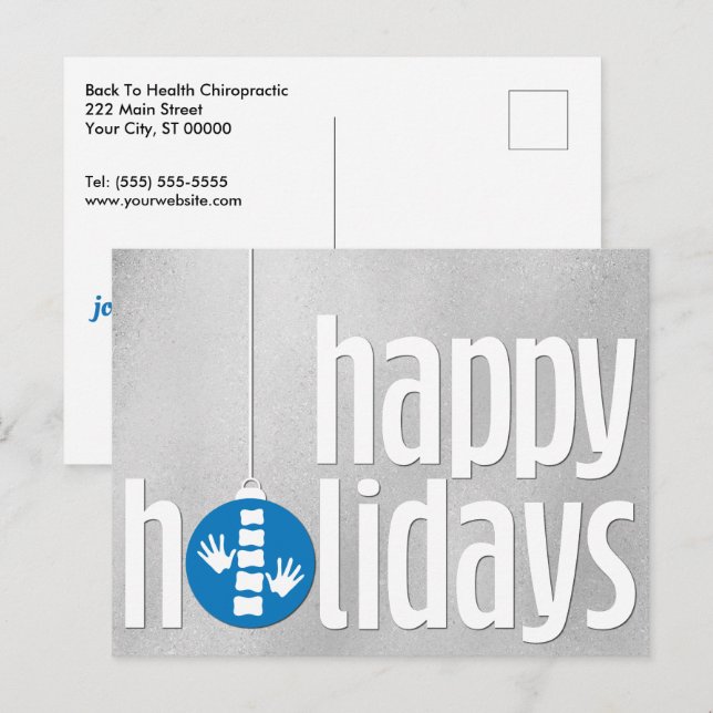 Cartes Pour Fêtes Annuelles Bonnes Fêtes modernes Silver Blue Chiropractic (Devant / Derrière)