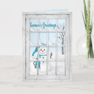 CARTES POUR FÊTES ANNUELLES BONNES FÊTES - NEIGE À TRAVERS LES PANNEAUX FENÊTR
