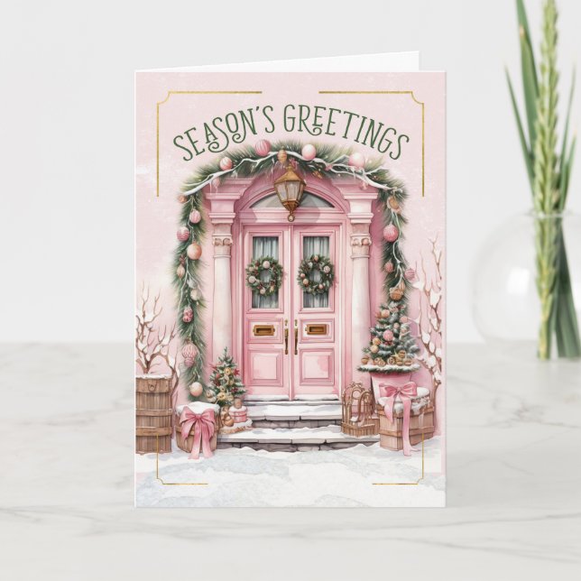 Cartes Pour Fêtes Annuelles Bonnes Fêtes Noël rose et vert (Devant)