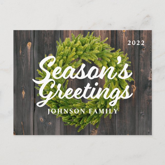 Cartes Pour Fêtes Annuelles Bonnes Fêtes Pays Pin rustique Wreath Bois (Devant)