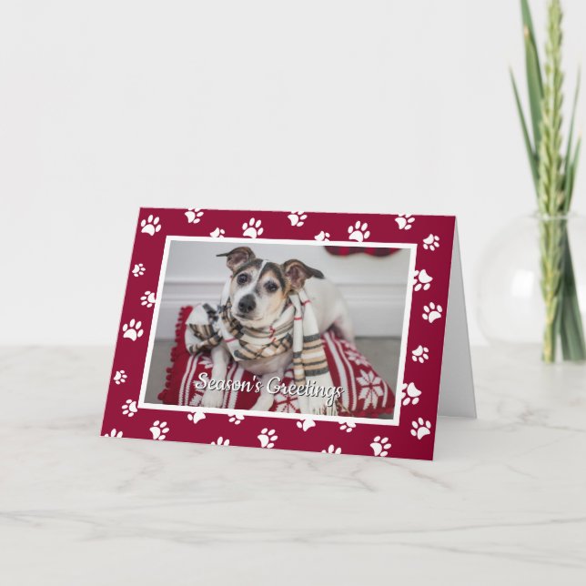 Cartes Pour Fêtes Annuelles BONNES FÊTES ! Photo Empreintes de pattes blancs r (Devant)