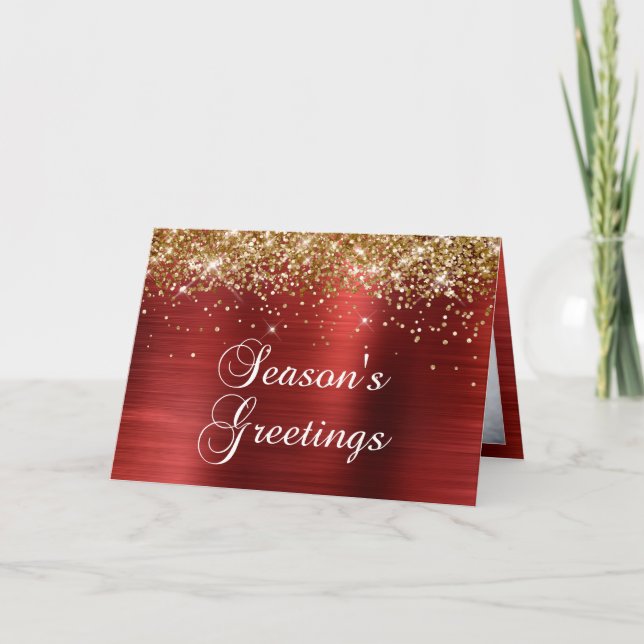 Cartes Pour Fêtes Annuelles Bonnes Fêtes photo Gold Parties scintillant Red Fo (Devant)