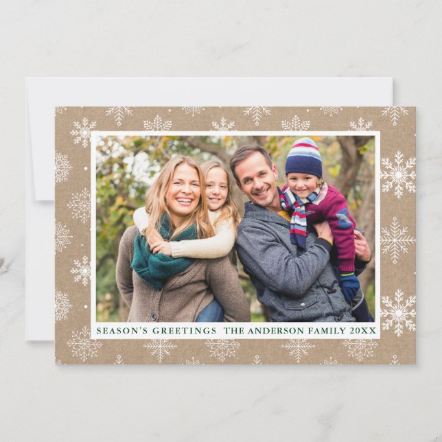 Cartes Pour Fêtes Annuelles Bonnes Fêtes Photo Snowflakes Kraft (Devant)