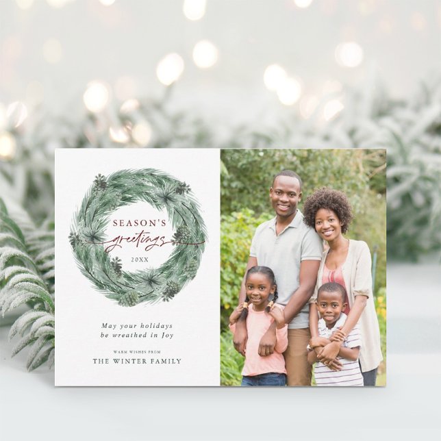 Cartes Pour Fêtes Annuelles Bonnes Fêtes Pine Tree Wreath Photo (Créateur téléchargé)