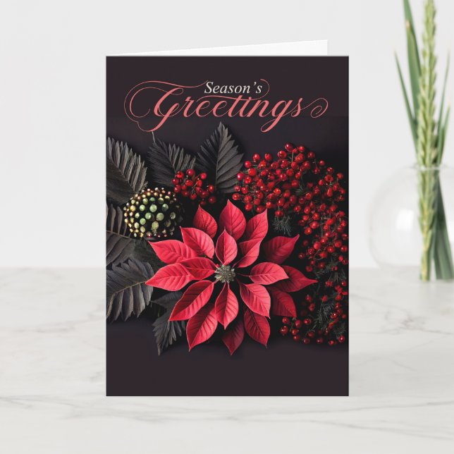 Cartes Pour Fêtes Annuelles Bonnes Fêtes Poinsettia Red Berries (Devant)