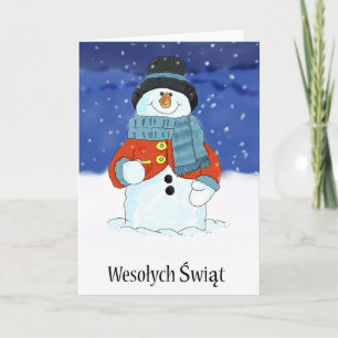 Cartes Pour Fêtes Annuelles Bonnes Fêtes polonaises de bonhomme de neige de