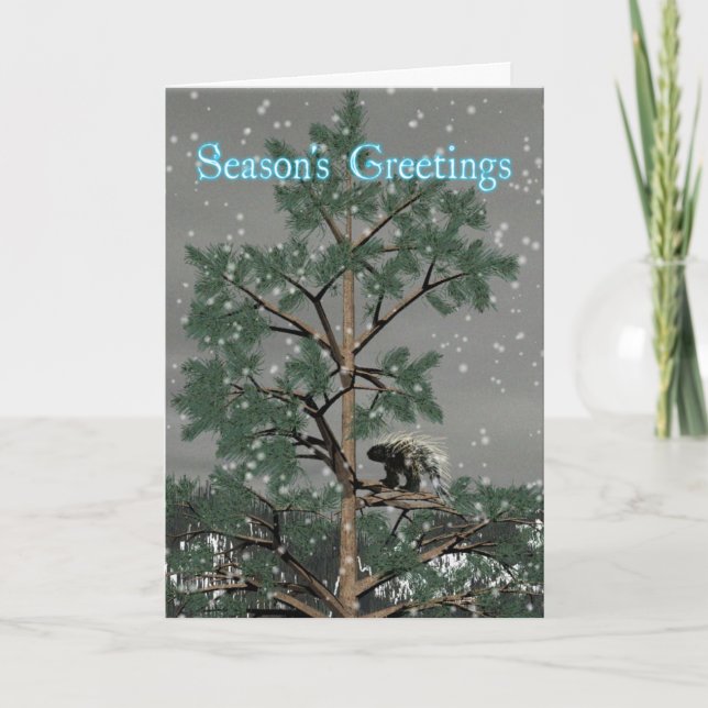 Cartes Pour Fêtes Annuelles Bonnes Fêtes - Porcupine Dans Un Pin Tree (Devant)