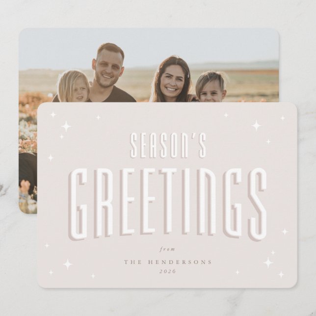 Cartes Pour Fêtes Annuelles Bonnes Fêtes rose pâle Étoiles rétro Photo (Devant / Derrière)