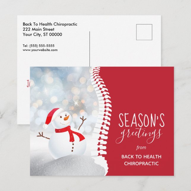 Cartes Pour Fêtes Annuelles Bonnes Fêtes Snowman Chiropratique (Devant / Derrière)
