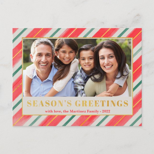 Cartes Pour Fêtes Annuelles Bonnes Fêtes Stripes Photo Noël (Devant)