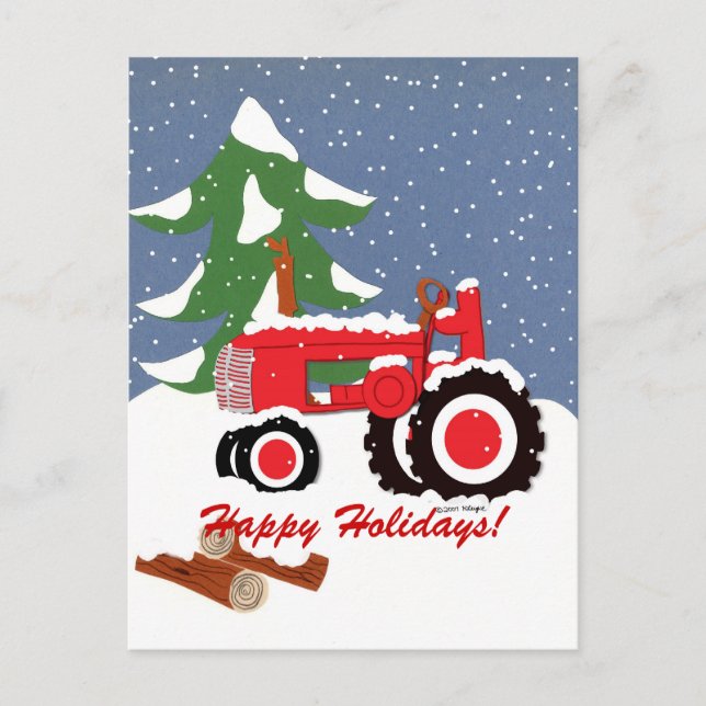 Cartes Pour Fêtes Annuelles Bonnes fêtes ! Tracteur rouge (Devant)