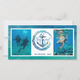 Cartes Pour Fêtes Annuelles "Bonnes Fêtes" tropicales vague océanique - 2 phot