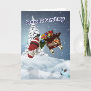 Cartes Pour Fêtes Annuelles Bonnes Fêtes, Turquie volant Sleigh de Père Noël