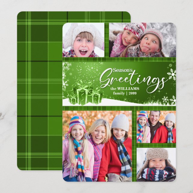 Cartes Pour Fêtes Annuelles Bonnes Fêtes vertes et blanches 5 photos (Devant / Derrière)
