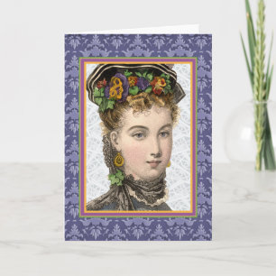 Cartes Pour Fêtes Annuelles Bonnet de Pâques Violet Lady Printemps Vintage