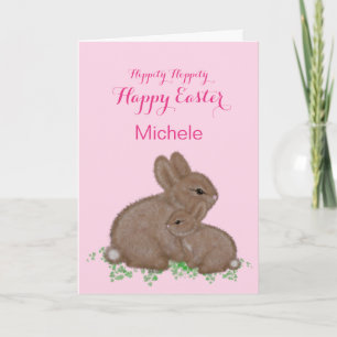 Cartes Pour Fêtes Annuelles Bonnets de bois mignons en Pâques rose cou