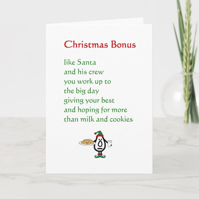 Cartes Pour Fêtes Annuelles Bonus de Noël - un poème de Noël amusant (Devant)