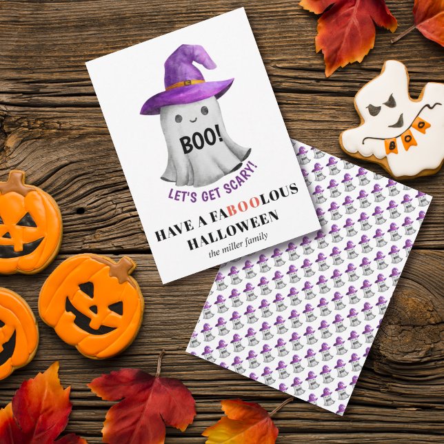 Cartes Pour Fêtes Annuelles Boo ! Un mignon fantôme avec casquette violet Hall (Créateur téléchargé)