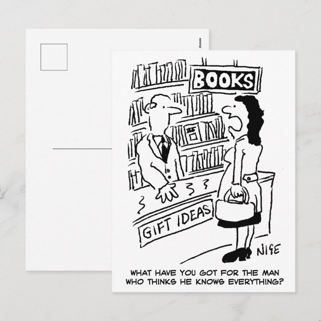 Cartes Pour Fêtes Annuelles Bookshop Customer asks Shopkeeper a Question (Devant / Derrière)